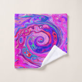 レトロ紫とオレンジの抽象芸術Groovy Swirl バスタオルセット (ウォッシュタオル)