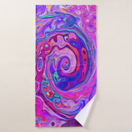 レトロ紫とオレンジの抽象芸術Groovy Swirl バスタオル