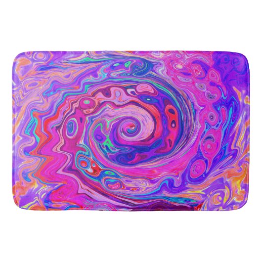 レトロ紫とオレンジの抽象芸術Groovy Swirl バスマット (正面)