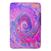 レトロ紫とオレンジの抽象芸術Groovy Swirl バスマット (正面縦)