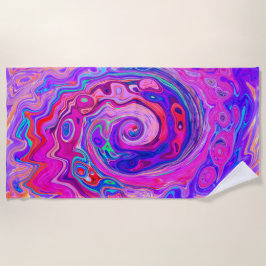 レトロ紫とオレンジの抽象芸術Groovy Swirl ビーチタオル