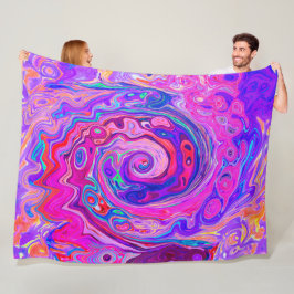 レトロ紫とオレンジの抽象芸術Groovy Swirl フリースブランケット