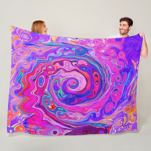 レトロ紫とオレンジの抽象芸術Groovy Swirl フリースブランケット (インサイチュ)