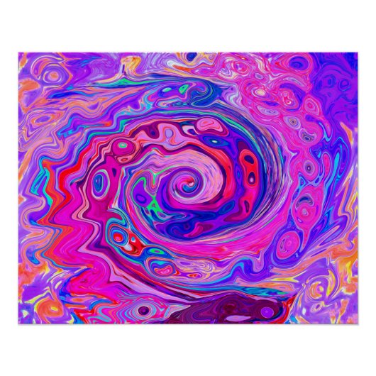 レトロ紫とオレンジの抽象芸術Groovy Swirl ポスター (正面)