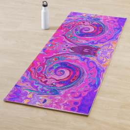 レトロ紫とオレンジの抽象芸術Groovy Swirl ヨガマット