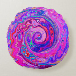レトロ紫とオレンジの抽象芸術Groovy Swirl ラウンドクッション