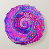 レトロ紫とオレンジの抽象芸術Groovy Swirl ラウンドクッション (裏面)