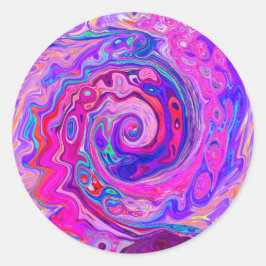 レトロ紫とオレンジの抽象芸術Groovy Swirl ラウンドシール