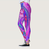 レトロ紫とオレンジの抽象芸術Groovy Swirl レギンス (左)