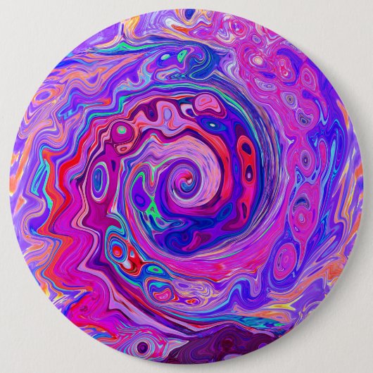 レトロ紫とオレンジの抽象芸術Groovy Swirl 缶バッジ (正面)