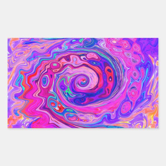 レトロ紫とオレンジの抽象芸術Groovy Swirl 長方形シール (正面)