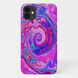レトロ紫とオレンジの抽象芸術Groovy Swirl iPhone 11 ケース