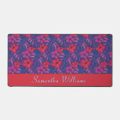 レトロ紫とピンクの花模様 デスクマット (正面)