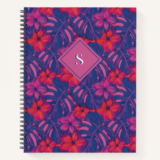 レトロ紫とピンクの花模様 ノートブック (正面)