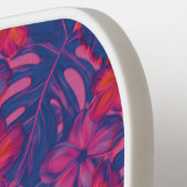 レトロ紫とピンクの花模様 ピックルボールラケット (左詳細)