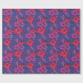 レトロ紫とピンクの花模様 ラッピングペーパー (フラット)