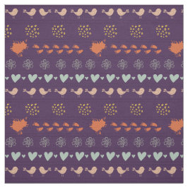 レトロ紫と灰色の鳥のパターン，ドット，足 ファブリック