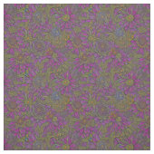 レトロ紫と緑のフローラデザイン ファブリック (見本)