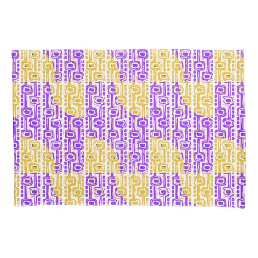 レトロ紫と黄色の幾何学模様 枕カバー (正面)