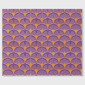 レトロ紫オレンジアートデコファンパターン ラッピングペーパー (フラット)