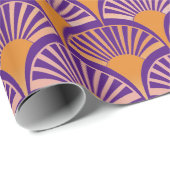 レトロ紫オレンジアートデコファンパターン ラッピングペーパー (ロールコーナー)