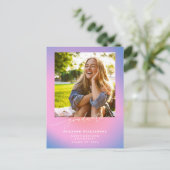 レトロ紫ピンクグラデーション写真卒業 ポストカード (スタンド正面)