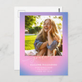 レトロ紫ピンクグラデーション写真卒業 ポストカード (正面/裏面)