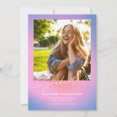 レトロ紫ピンクグラデーション3写真卒業 案内状 (正面)