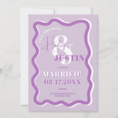 レトロ紫色の曲線の波状の結婚写真 セーブザデート (正面)