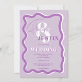 レトロ紫色の曲線の結婚波状写真 招待状 (正面)