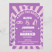 レトロ紫色の波曲線アーチ結婚写真 セーブザデート (正面/裏面)