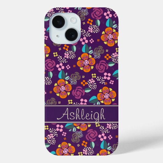 レトロ紫色の花柄 Case-Mate iPhoneケース (裏面)