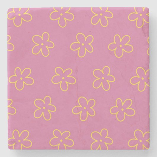 レトロ紫色の黄色いフローラシンプルの花模様 ストーンコースター (正面)