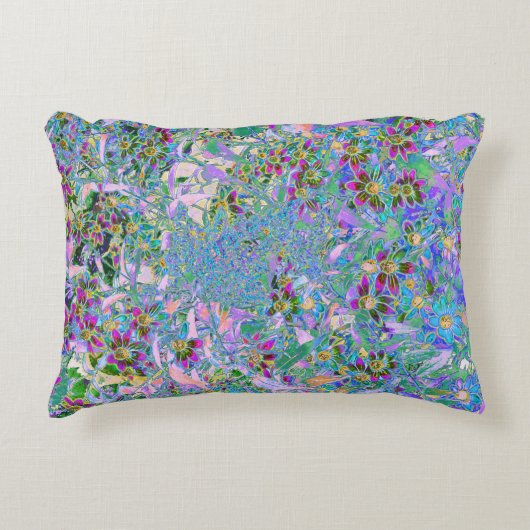 レトロ紫、緑、青の花ピンク アクセントクッション (正面)