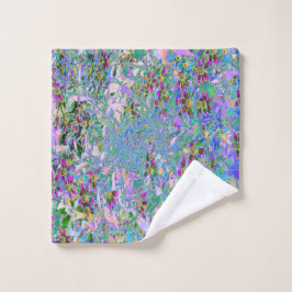 レトロ紫、緑、青の花ピンク ウォッシュタオル