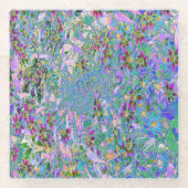 レトロ紫、緑、青の花ピンク ガラスコースター (正面)