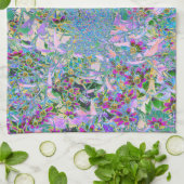 レトロ紫、緑、青の花ピンク キッチンタオル (折り畳み)