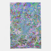 レトロ紫、緑、青の花ピンク キッチンタオル (縦)