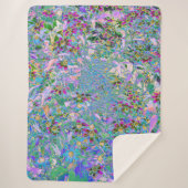 レトロ紫、緑、青の花ピンク シェルパブランケット (正面)