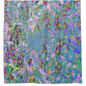 レトロ紫、緑、青の花ピンク シャワーカーテン (正面)