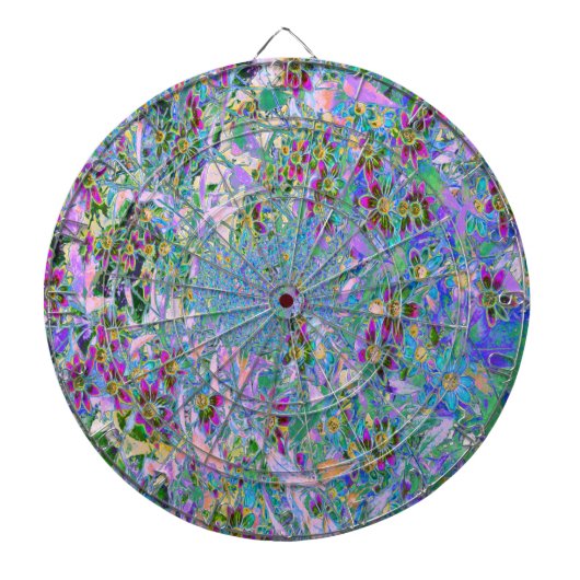 レトロ紫、緑、青の花ピンク ダーツボード (正面)