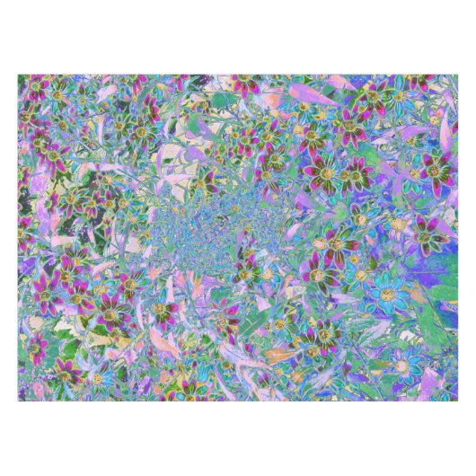 レトロ紫、緑、青の花ピンク テーブルクロス (正面(横))