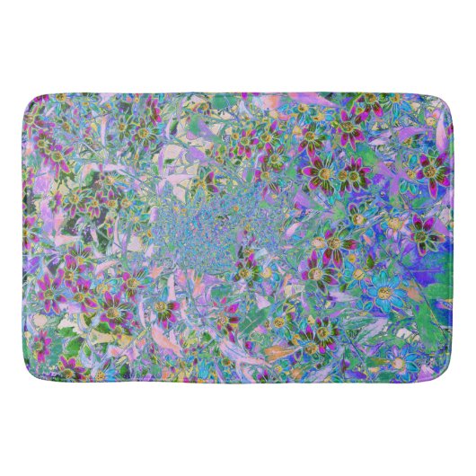 レトロ紫、緑、青の花ピンク バスマット (正面)
