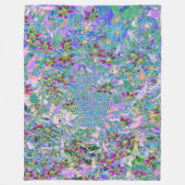 レトロ紫、緑、青の花ピンク フリースブランケット (正面)