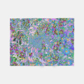 レトロ紫、緑、青の花ピンク フリースブランケット (正面(横))