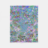 レトロ紫、緑、青の花ピンク フリースブランケット (正面)