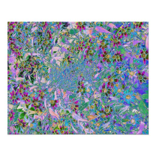 レトロ紫、緑、青の花ピンク ポスター (正面)