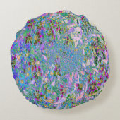 レトロ紫、緑、青の花ピンク ラウンドクッション (裏面)
