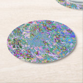 レトロ紫、緑、青の花ピンク ラウンドペーパーコースター (アングル)