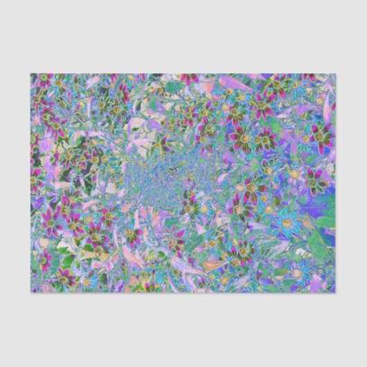 レトロ紫、緑、青の花ピンク 薄葉紙 (正面)